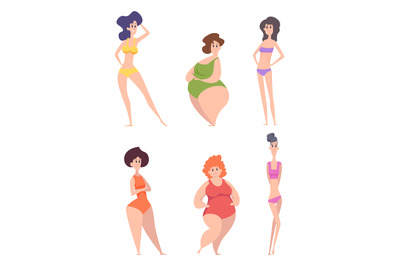 Woman body. Types of female bodies thin tall fat beautiful silhouettes