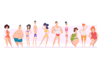 Woman and man bodies. Adult girls and boys types of bodies shapes thin