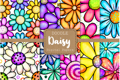 Big Daisy Doodle Watercolor Ink Floral Pattern Papers