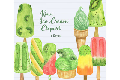 Kiwi ice cream watercolor sweet dessert Clipart