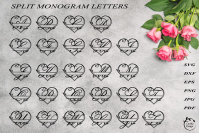 Wedding monogram svg. Valentine split monograms. Heart love