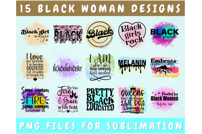 Black Woman Sublimation Designs Bundle, 15 Designs, Black Girl PNG