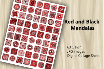 Digital Collage Sheet - Red Mandalas