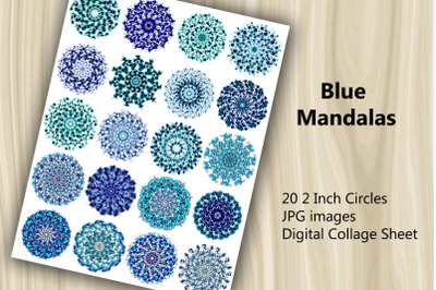 Digital Collage Sheet - Blue Mandalas