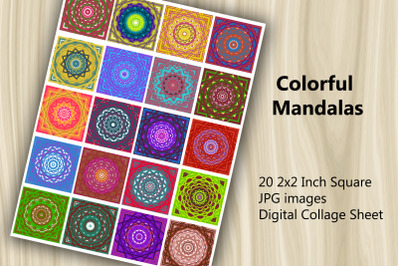 Digital Collage Sheet - Colorful Mandalas