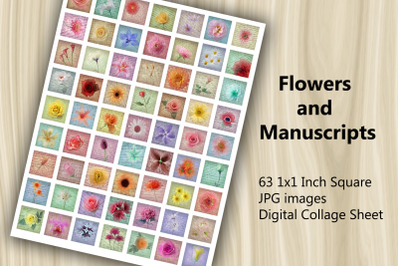 Digital Collage Sheet - Flowers and Manuscripts