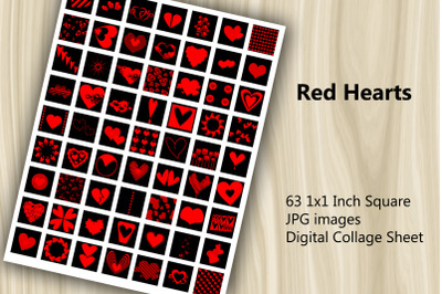 Digital Collage Sheet - Red Hearts