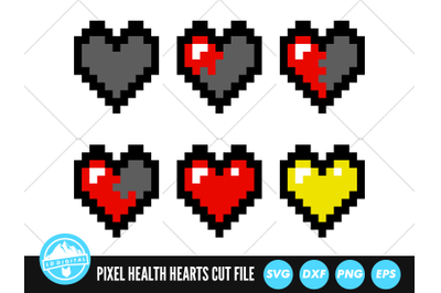 Pixel Health Hearts SVG | Life Hearts Cut File | Retro Gaming SVG