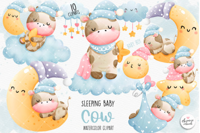 Sleeping baby cow clipart, baby boy clipart, baby boy cow clipart, bab