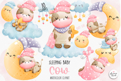 Sleeping baby cow clipart, baby girl clipart, baby girl cow clipart