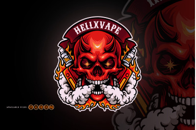 Scary skull smoking hell vape logo mascot