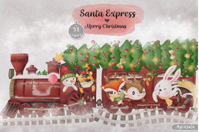 Animal Santa Express and Christmas Watercolor