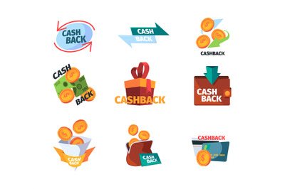 Cash back logo. Promotional stylized logotypes or geometrical abstract