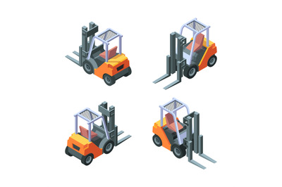 Loader isometric. Manufacturing vehicles trucks with forklift garish v