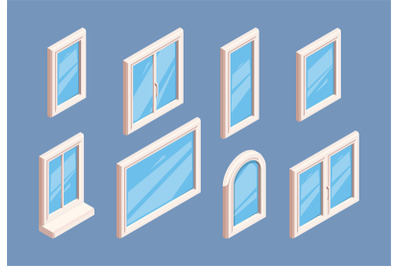 Window isometric. Industrial aluminium white frames for glasses room i