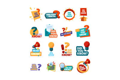 Did you know. Ads promotional symbols talking phrase discuss stickers