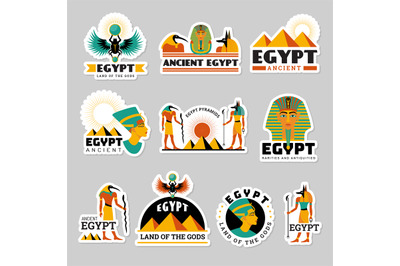 Egypt labels. Pyramid sphinx ancient travel symbols statue in desert r