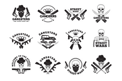 Bandits labels. Mafia stylized monochrome badges hooligans recent vect