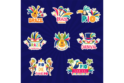 Rio logo. Brazil festival colored badges muzical fiesta samba parade m