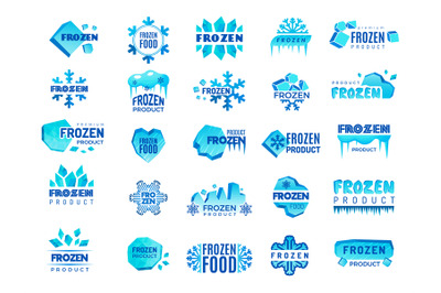 Frozen product logo. Snow and winter snowflakes from ice stylized symb