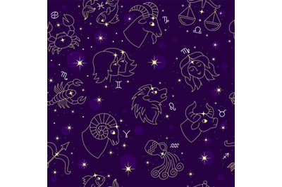 Zodiac pattern. Horoscope symbols for textile design projects universe