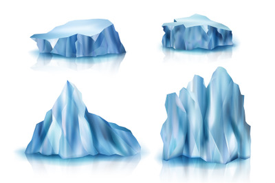 Realistic glaciers. Big iceberg ice rocks cold outdoor weather symbols