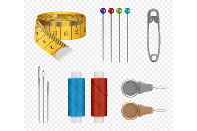 Sewing realistic. Measure tape needles colored threads for fashioned c