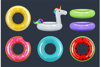 Swimming rings. Colored inflatable safety rubber donut equipment for w