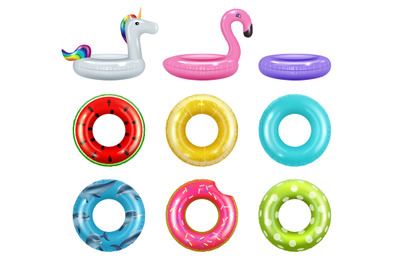 Inflatable donuts. Safety rubber rings toys rings for water pool color