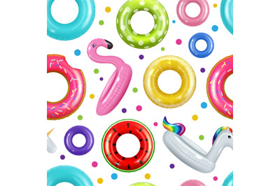 Donuts pattern. Inflatable swimming rings rubber summer toys for pool