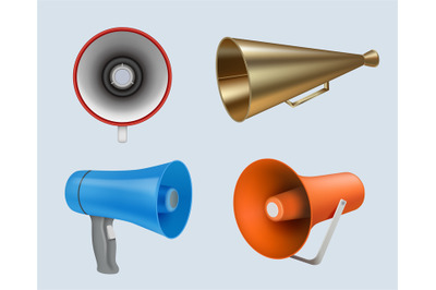 Megaphone. Marketing loud speaker communication realistic alarm horns