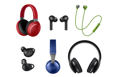 Music headphones. Realistic audio symbols music modern headset decent