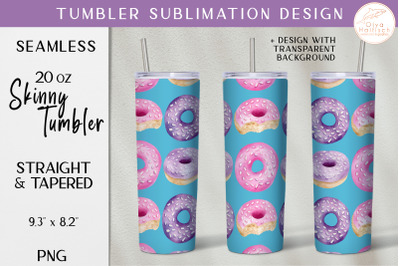 Watercolor Donuts Tumbler Sublimation PNG. 20 oz Full Wrap Tumbler