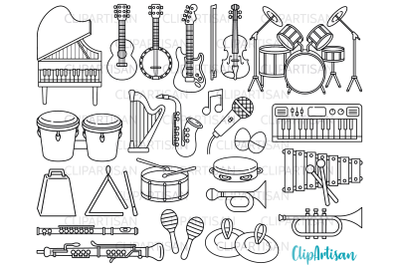 Musical Instruments Clip Art Digital Stamps