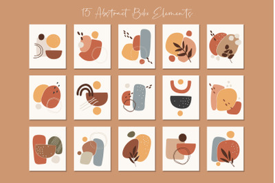 15 Abstract shapes clipart, Boho abstract clip art