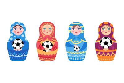 Russian doll and football ball. Matryoshka hold balls&2C; welcome to Russ