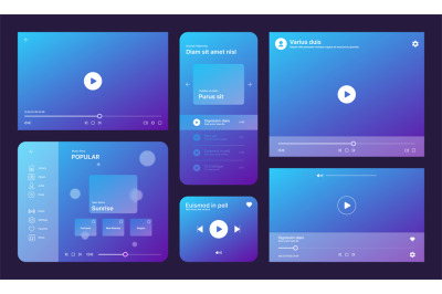 Audio player ui. Video media ux interface template app icons garish ve