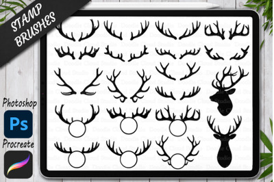 Antler Stamps Brush for Procreate and Photoshop.  Antlers Deer