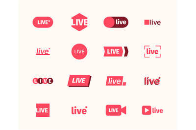 Live broadcast icon. Play video air symbols tv show online red logotyp