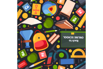 Back to school pattern. Education symbols books digital devices comput