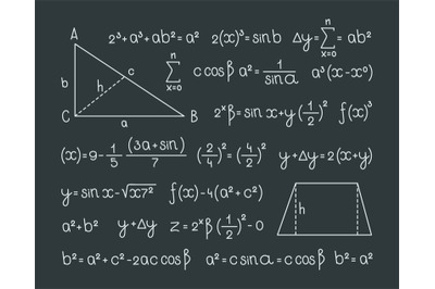 Math formula. Scientific symbols mathematics infographic graphs number