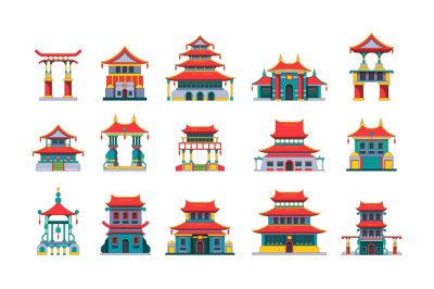 Asian buildings. China traditional palazzo ancient houses pagoda archi