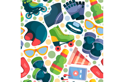 Roller pattern. Active items from skate park seamless background for t