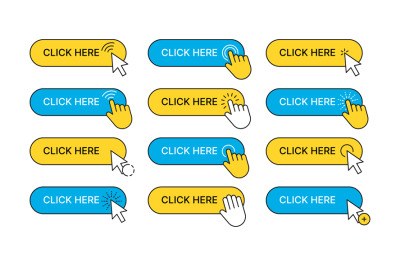 Click here buttons. Web ui navigation elements arrows hand click point