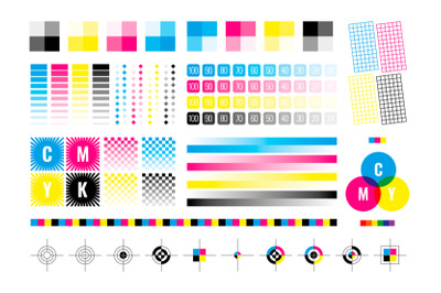 Cmyk marks. Colorful bars for color divices calibration printing house