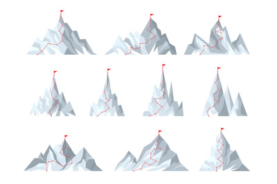 Mountain goals. Route red line to goal planning business destination c