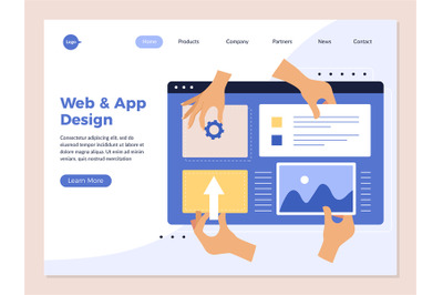 Hands app programming landing. Design studio ui application creation c