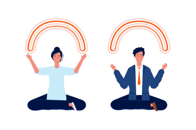 Business people meditation. Clean mind, brain relax and restart vector