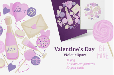Valentine&#039;s Day set illustrations violet clipart