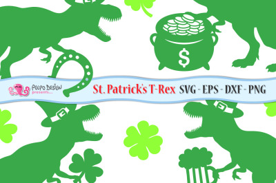 St. Patrick&#039;s T-Rex SVG, Eps, Dxf, Png.